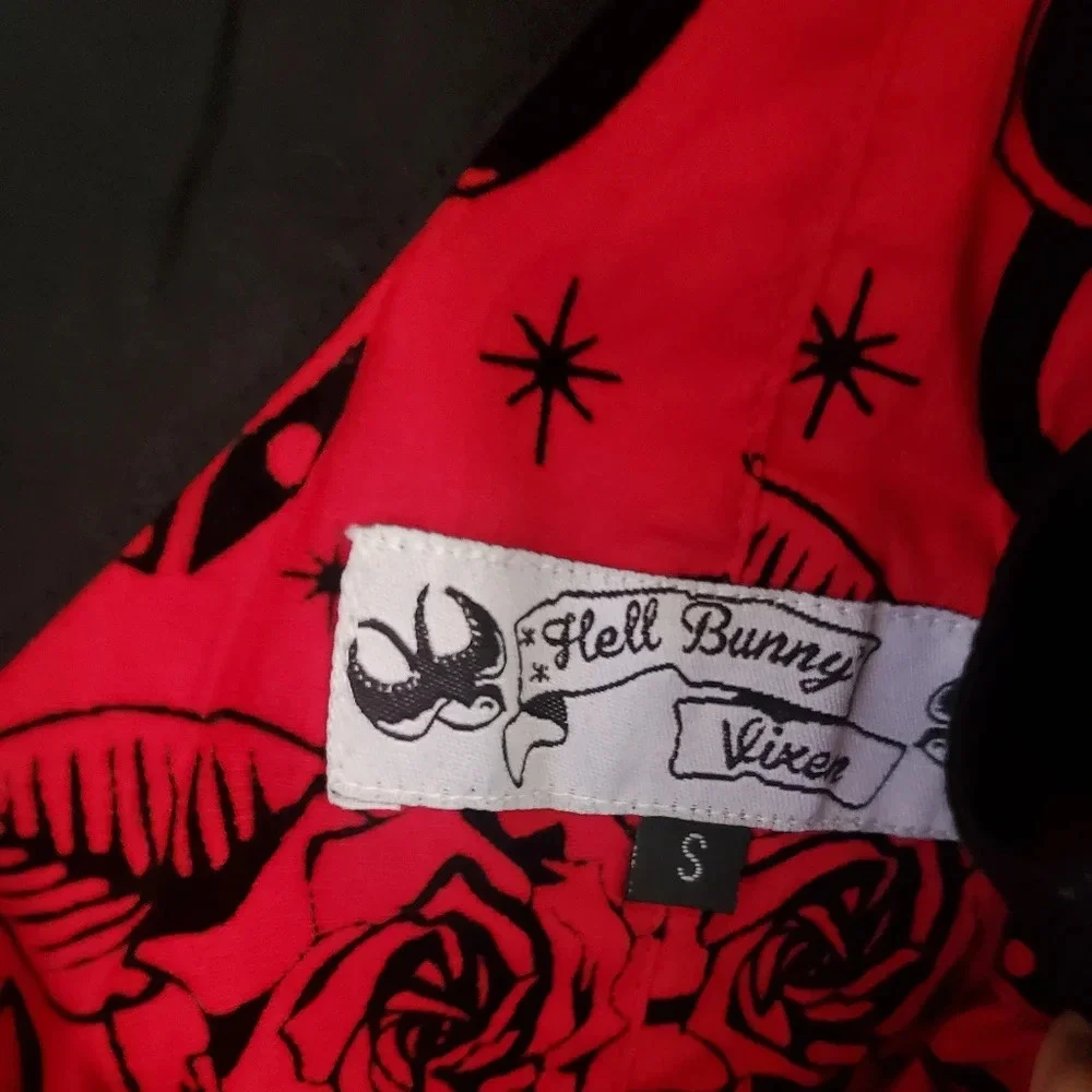 Hell Bunny Vixen red all over print tattoo flash flock retro dress - Picture 5 of 8